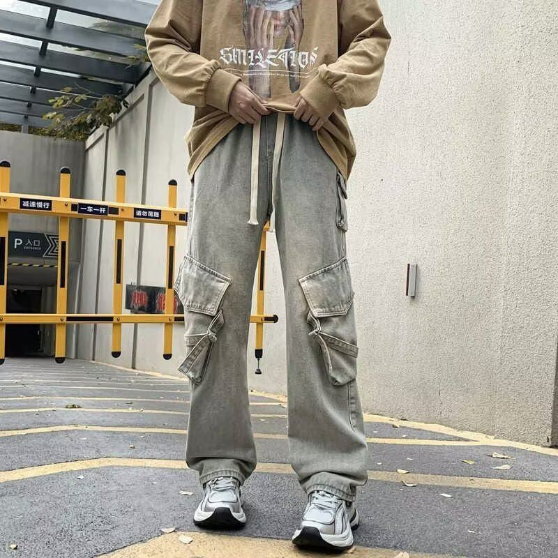 Heavy-Duty Washed Multi-Pocket Trousers