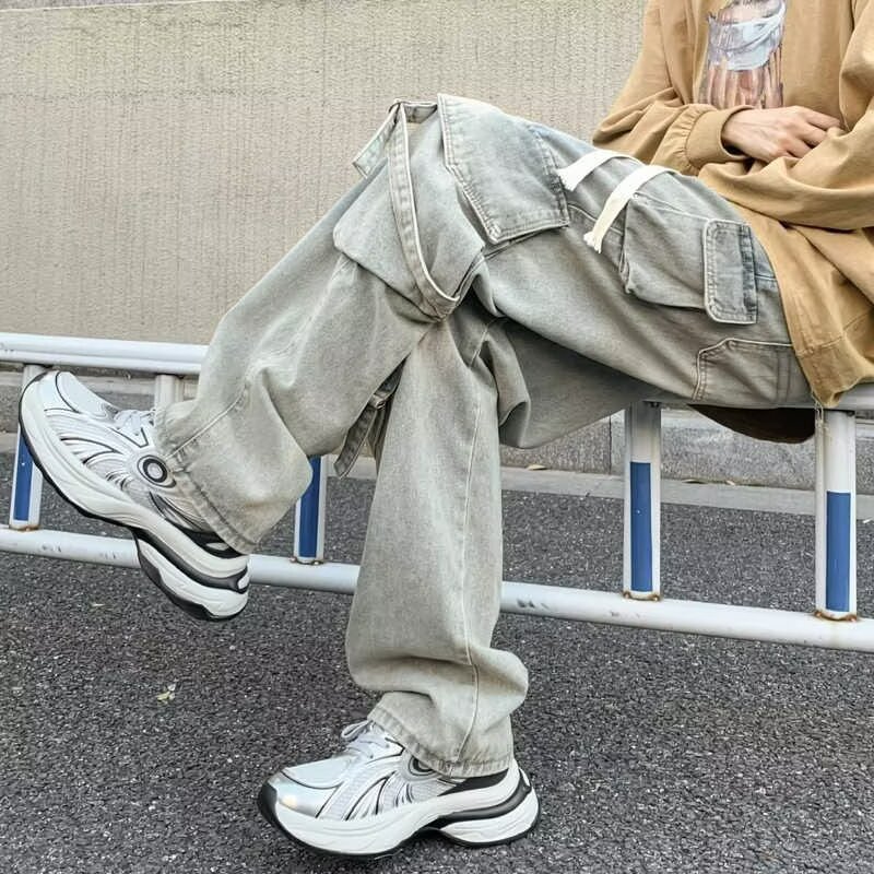Heavy-Duty Washed Multi-Pocket Trousers