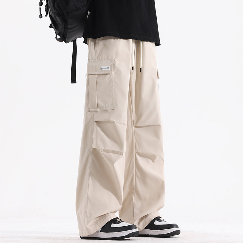Retro Pleated Straight Cargo Pants