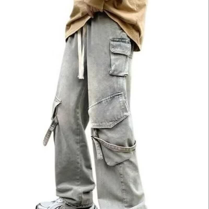 Heavy-Duty Washed Multi-Pocket Trousers