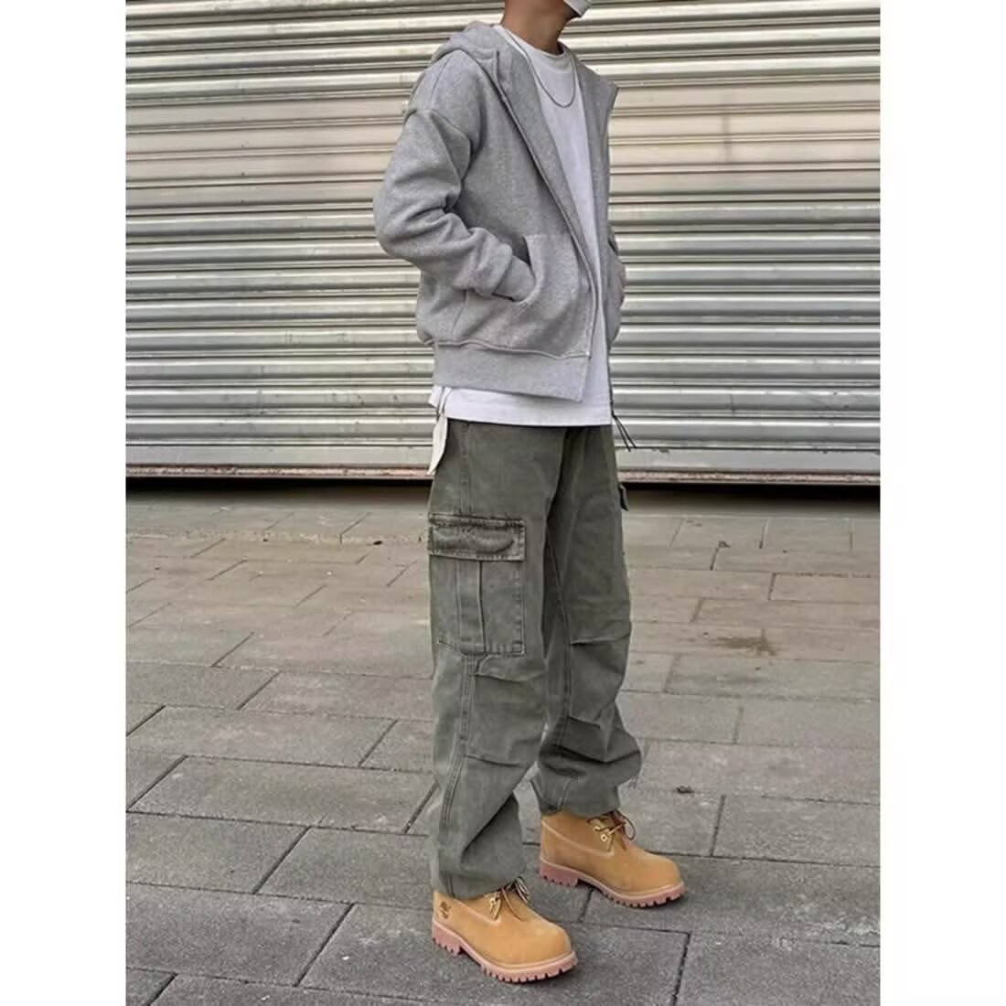 Heavy Stone Wash Straight Denim Trousers