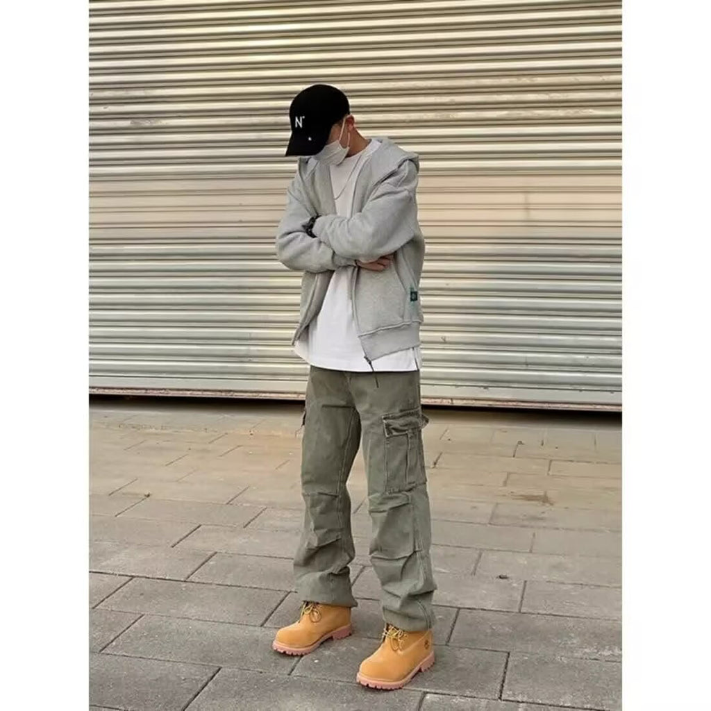Heavy Stone Wash Straight Denim Trousers