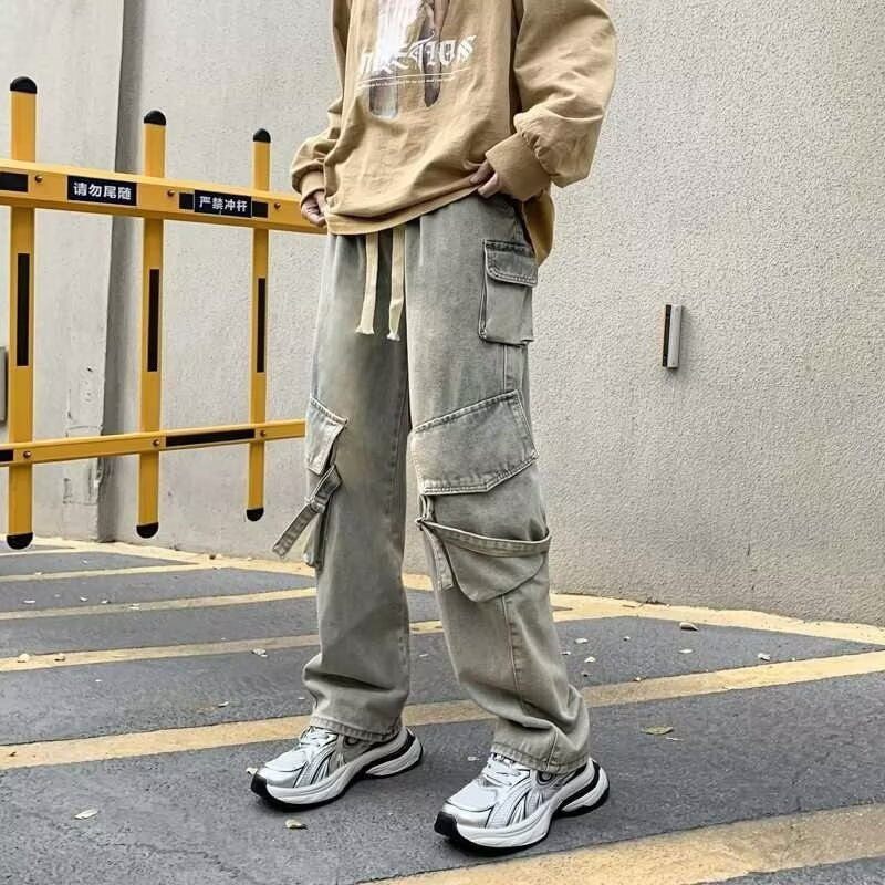 Heavy-Duty Washed Multi-Pocket Trousers