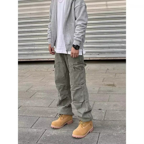 Heavy Stone Wash Straight Denim Trousers