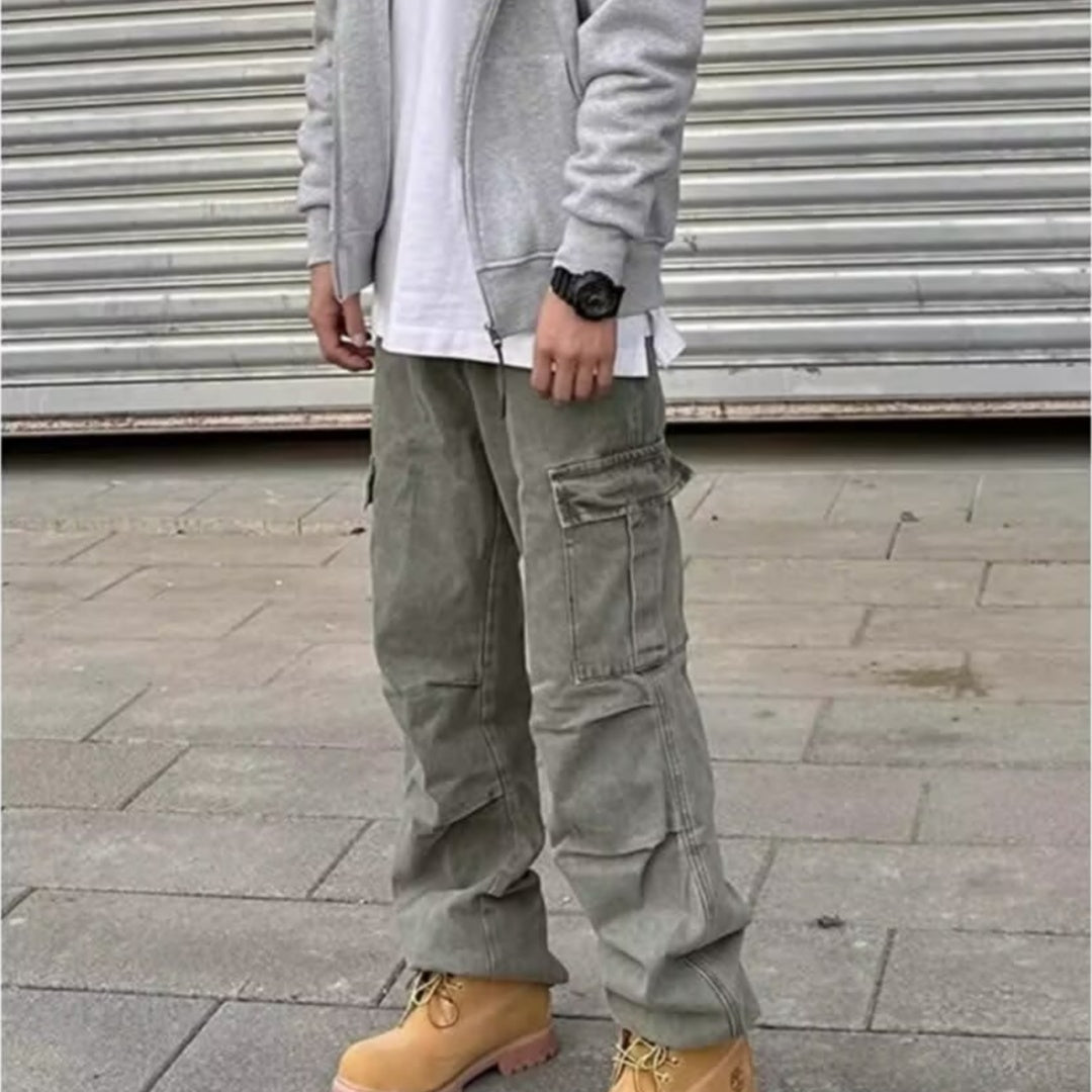 Heavy Stone Wash Straight Denim Trousers